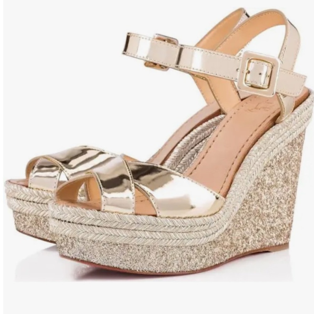 Christian louboutin espadrille glitter wedge sz 38 - Picture 2 of 14